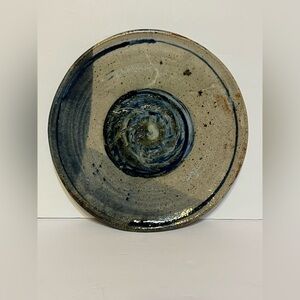 Handcrafted Ceramic Plate with Blue Accents